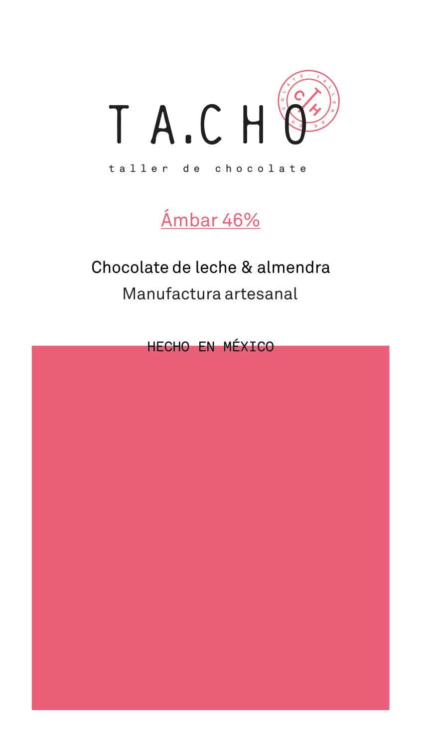 Etiqueta Ámbar 46% chocolate de leche y almendra TA.CHO taller de chocolate