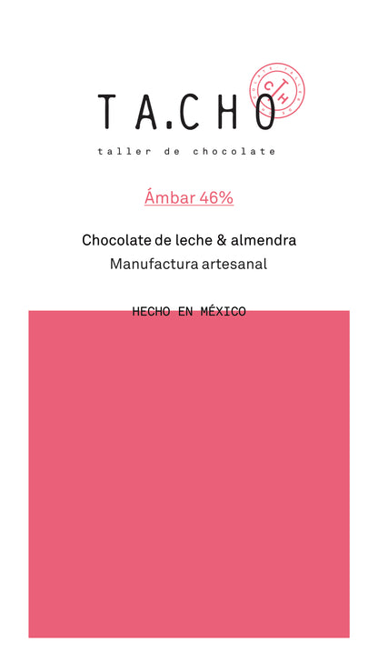 Etiqueta Ámbar 46% chocolate de leche y almendra TA.CHO taller de chocolate