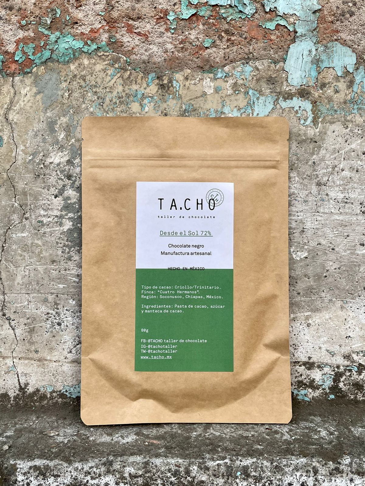 Packaging de chocolate  Desde el Sol 72%hecho con cacao mexicano Bean to Bar TA.CHO taller de chocolate