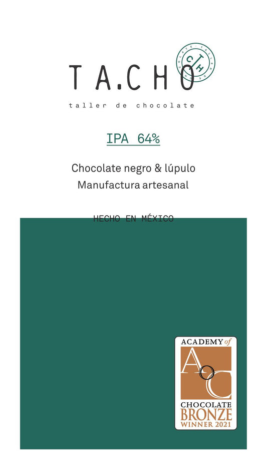 Etiqueta IPA 64% & lúpulo Award winning TA.CHO taller de chocolate