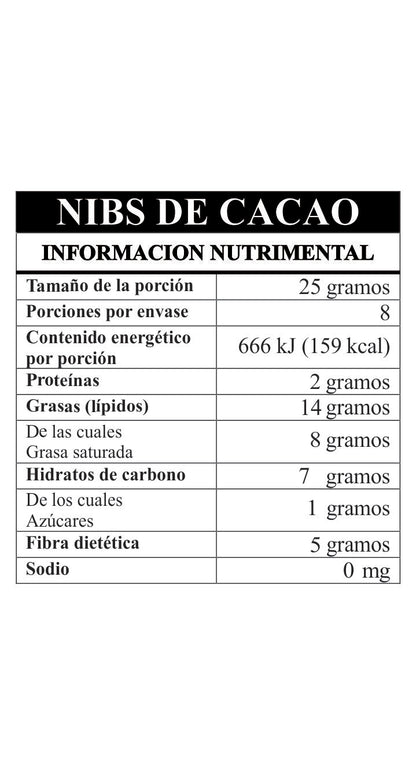 Tabla nutrimental. Nbs de cacao. TA.CHO taller de chocolate.