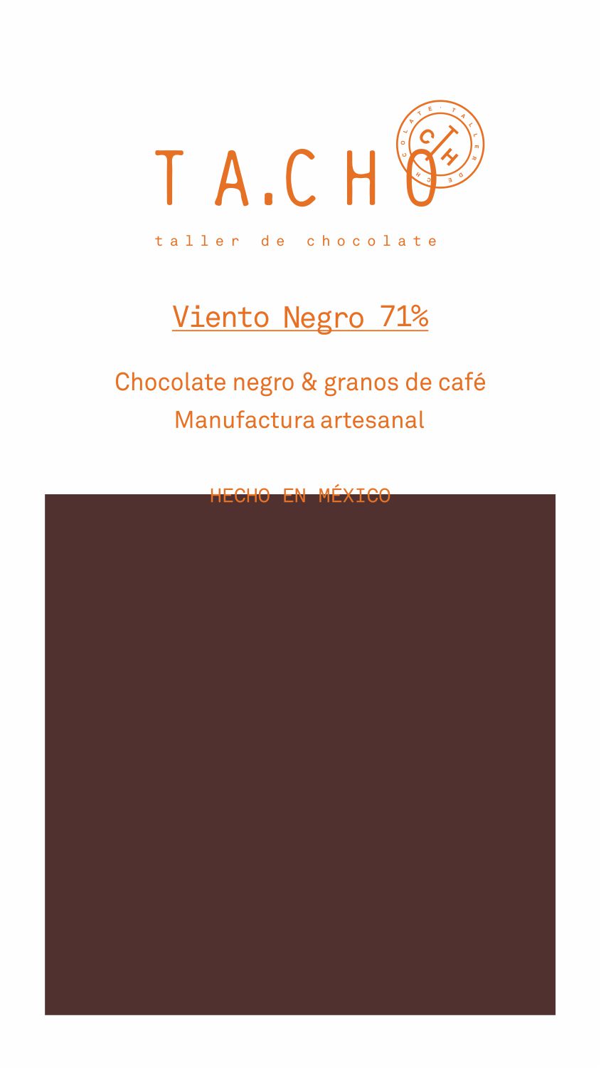 Etiqueta chocolate 71% y granos de café hecha con cacao mexicano Bean to Bar TA.CHO taller de chocolate