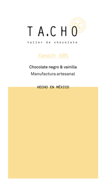 Xanath 68% chocolate elaborado con cacao mexicano y combinado con vainilla de Papantla. 