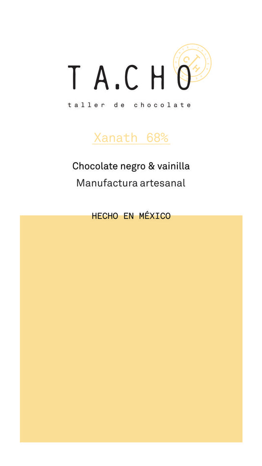 Xanath 68% chocolate elaborado con cacao mexicano y combinado con vainilla de Papantla. 